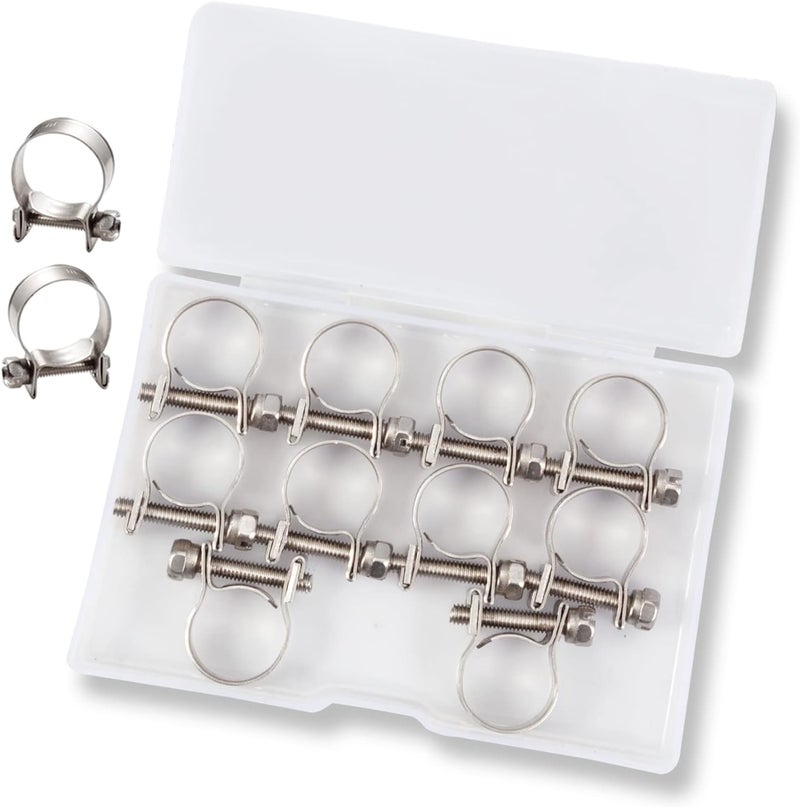 LEONTOOL 10pcs Stainless Steel Mini Fuel Line Pipe Hose Clamp Clip 13-15mm Fuel Injection Line Style Hose Clamp Adjustable Pipe Hose Clip Tube Clamps For Diesel Petrol Pipe (1/2" - 9/16"Dia) - Image 1